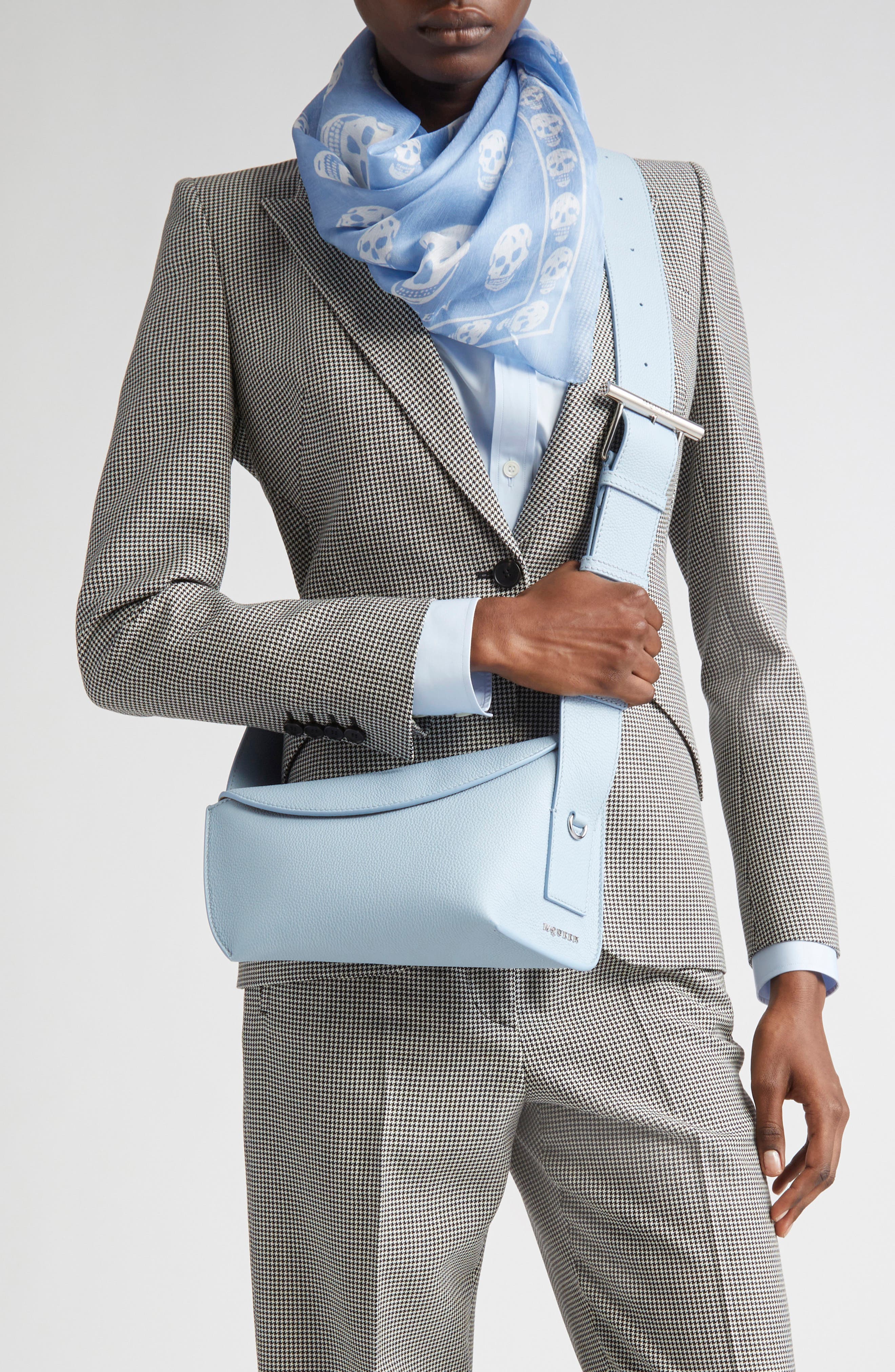 McQueen T-Bar Sling Asymmetric Leather Crossbody Bag, Alternate, color, Shirting Blue/ Silver