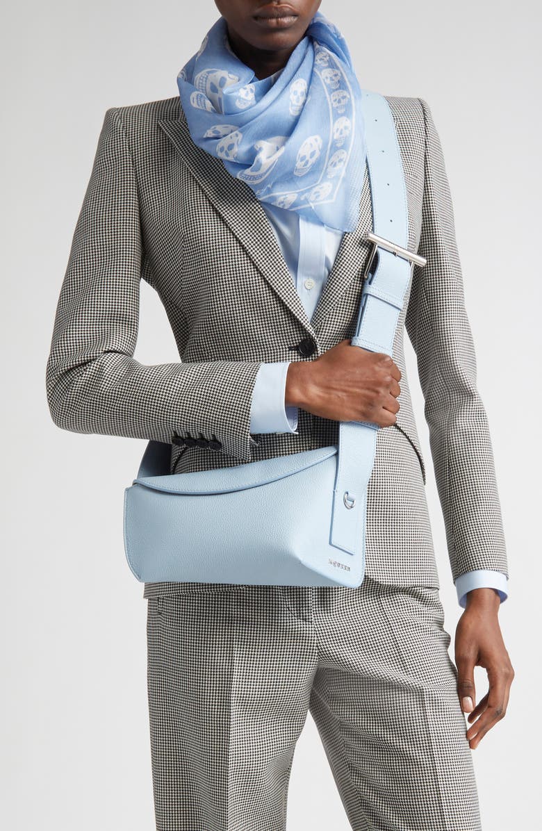 McQueen T-Bar Sling Asymmetric Leather Crossbody Bag, Alternate, color, Shirting Blue/ Silver