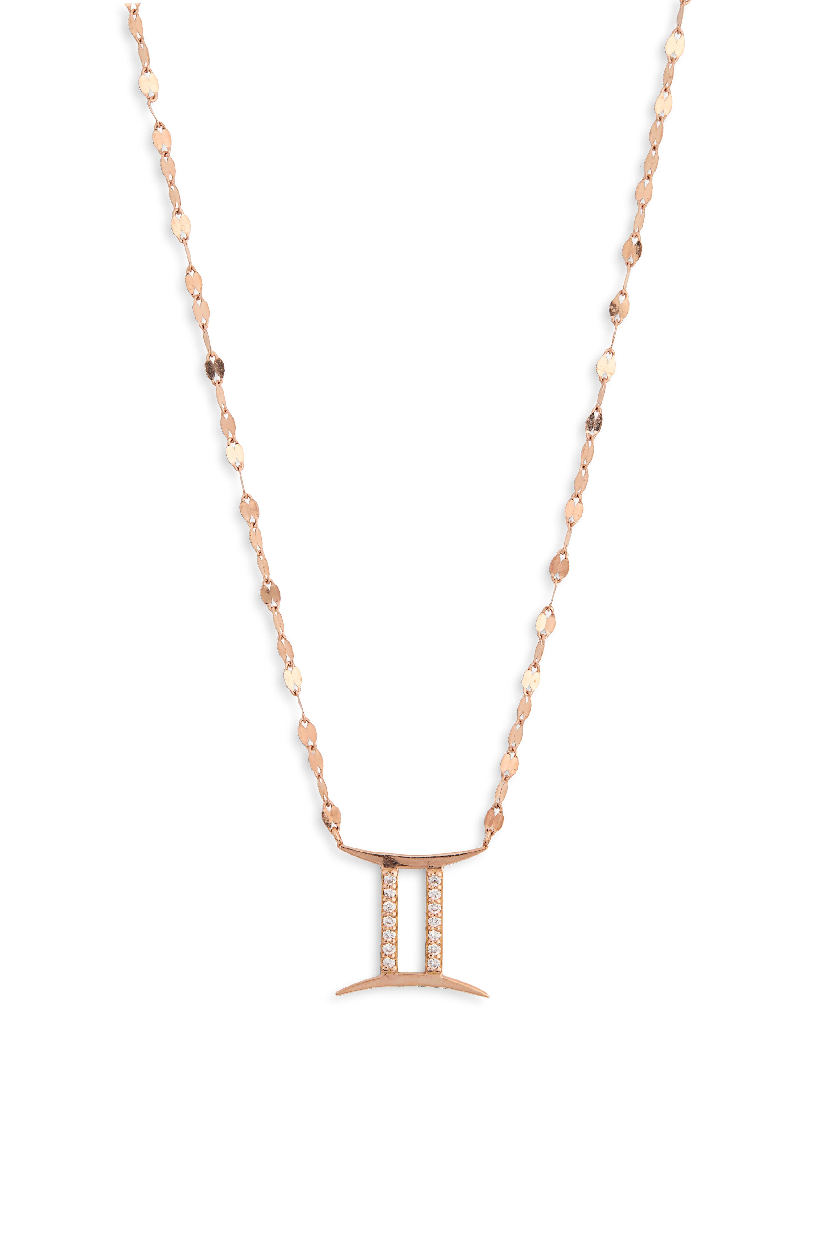 LANA 14K Rose Gold Diamond Zodiac Gemini Pendant Necklace - 0.112ct.