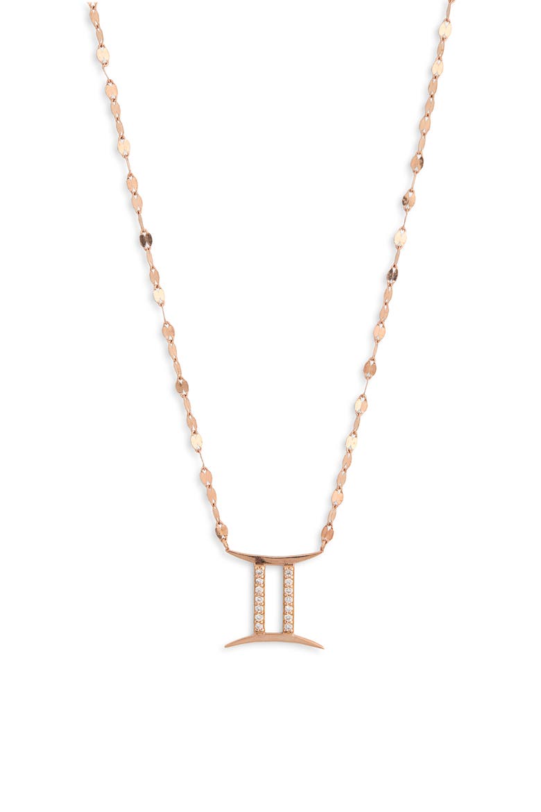 14K Rose Gold Diamond Zodiac Gemini Pendant Necklace - 0.112ct., Main, color, ROSE