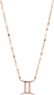 LANA 14K Rose Gold Diamond Zodiac Gemini Pendant Necklace - 0.112ct.
