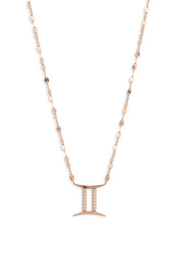 Lana 14k Rose Gold Diamond Zodiac Gemini Pendant Necklace In Gold