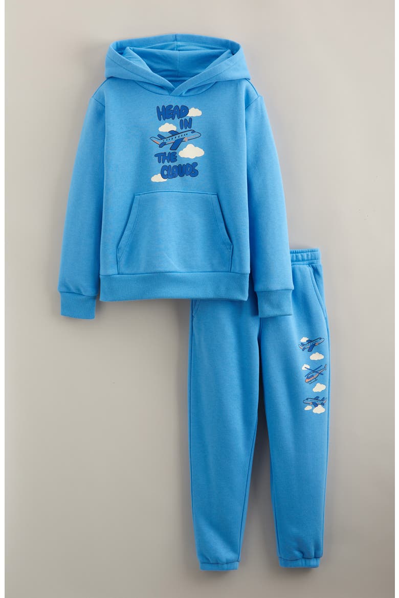 Kids' Printed Kanga Sweatshirt & Sweatpants Set, Main, color, BLUE MAYA PLANE CLOUDS GRAPHIC