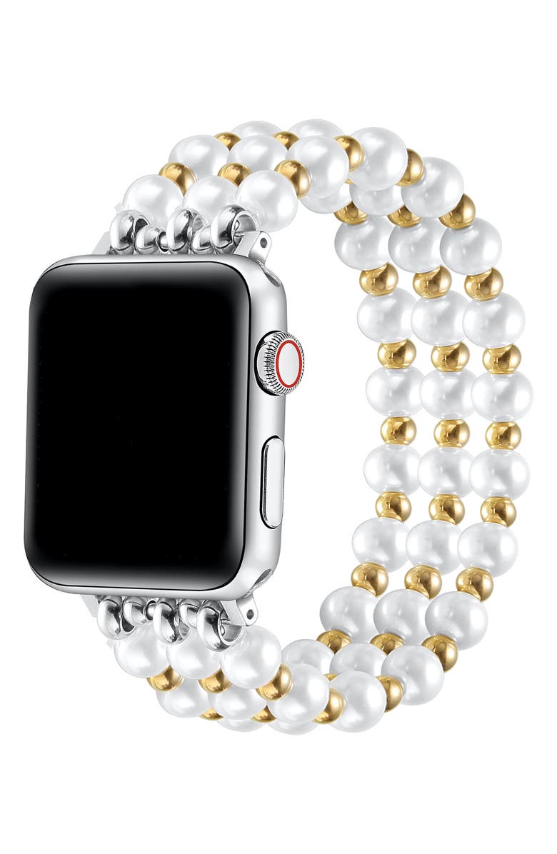 The Posh Tech Eve Beaded Faux Pearl Apple Watch<sup>®</sup> Watchband, Alternate, color, Gold