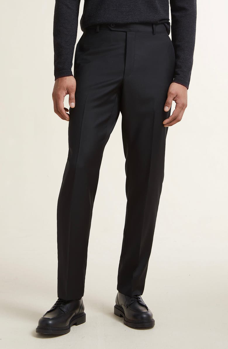Samuelsohn Black 110s Serge Wool Pants, Main, color, Black