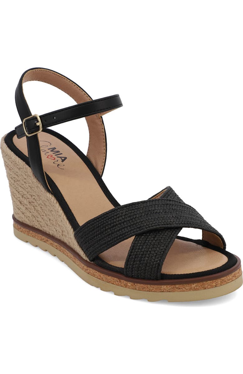 MIA AMORE Allisha Espadrille Wedge Sandal, Main, color, Black