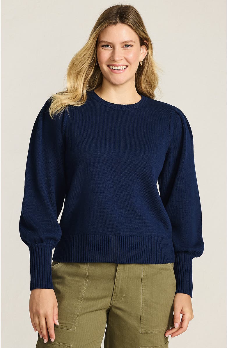 Lands' End Drifter Puff Sleeve Crew Neck Sweater, Main, color, Deep Sea Navy