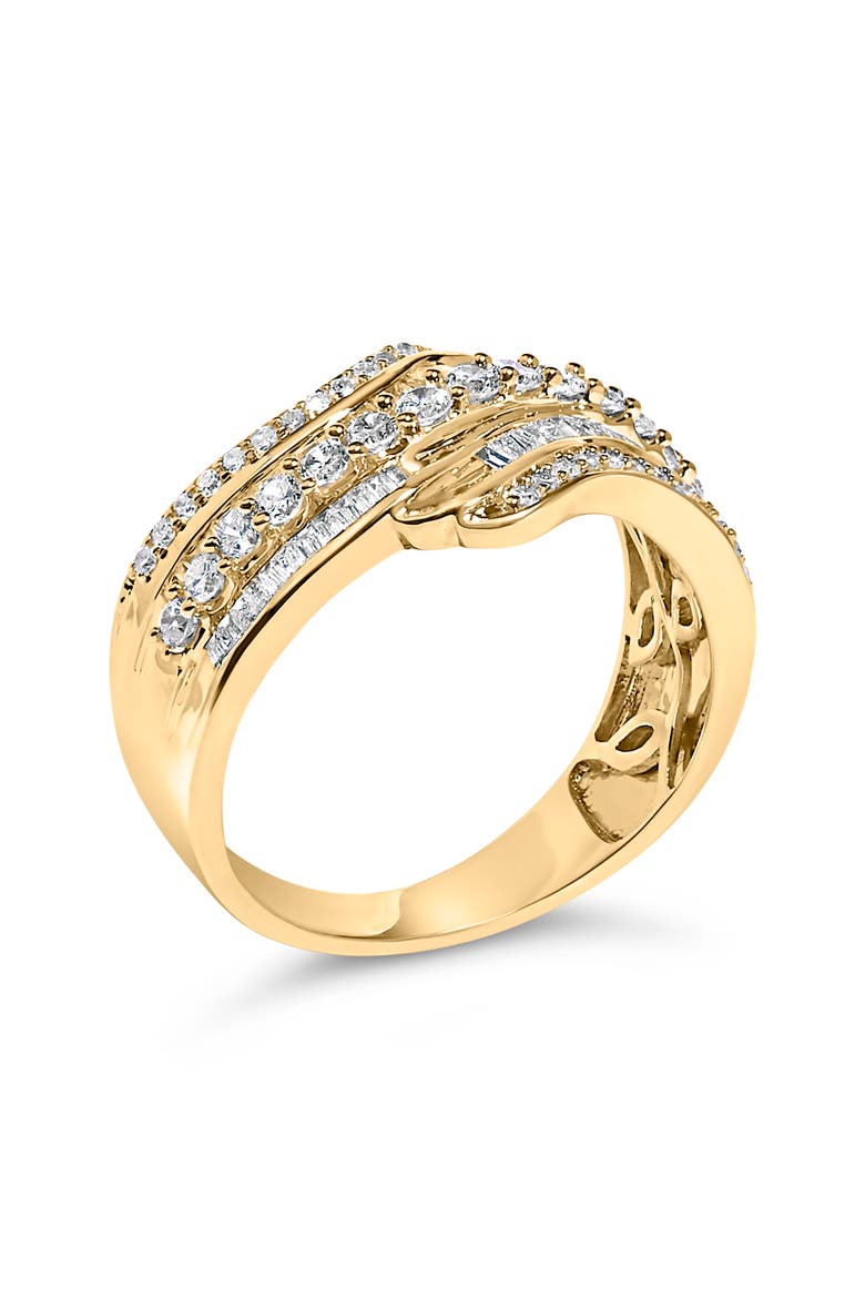 10K Yellow Gold 1.0 Cttw Diamond Multi-Row Wave Bypass Ring, Alternate, color, Yellow Gold
