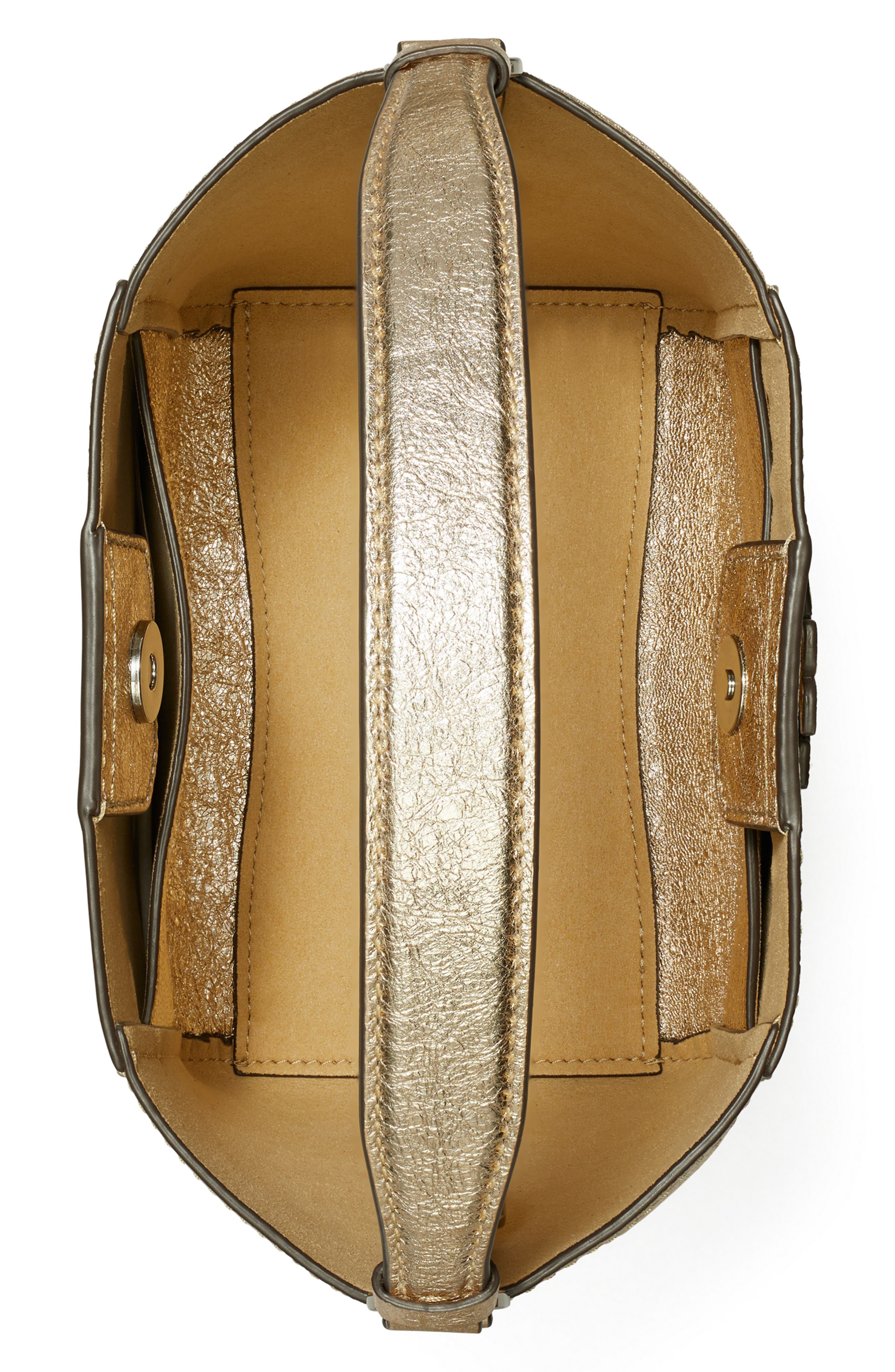 Tory Burch Small McGraw Metallic Leather Bucket Bag, Alternate, color, 