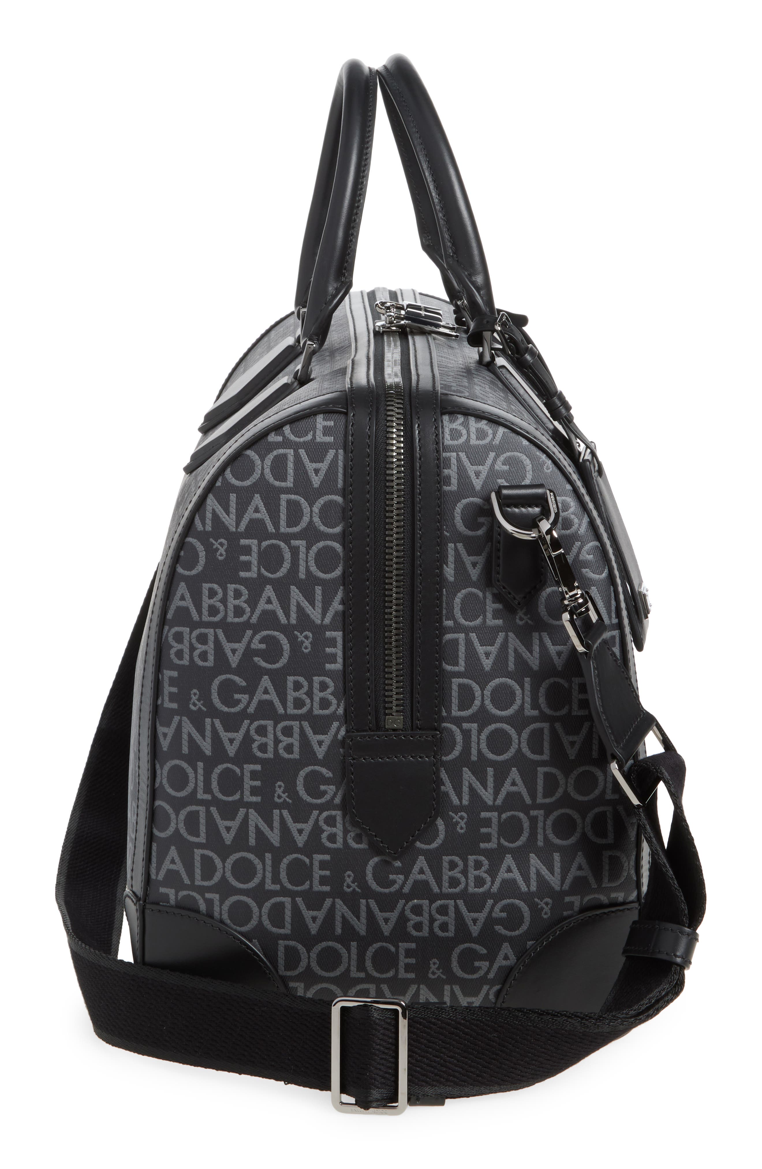 Dolce&Gabbana Logo Jacquard Duffle Bag, Alternate, color, Nero/ Grigio