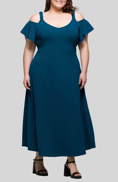 Cold Shoulder Jersey Maxi Dress (Plus)