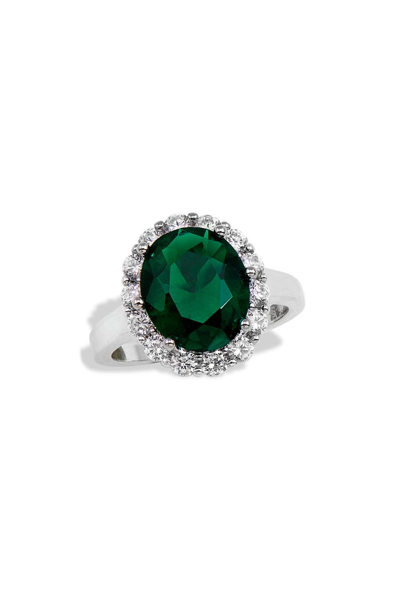 Sterling Silver Cubic Zirconia Halo Ring, Main, color, GREEN