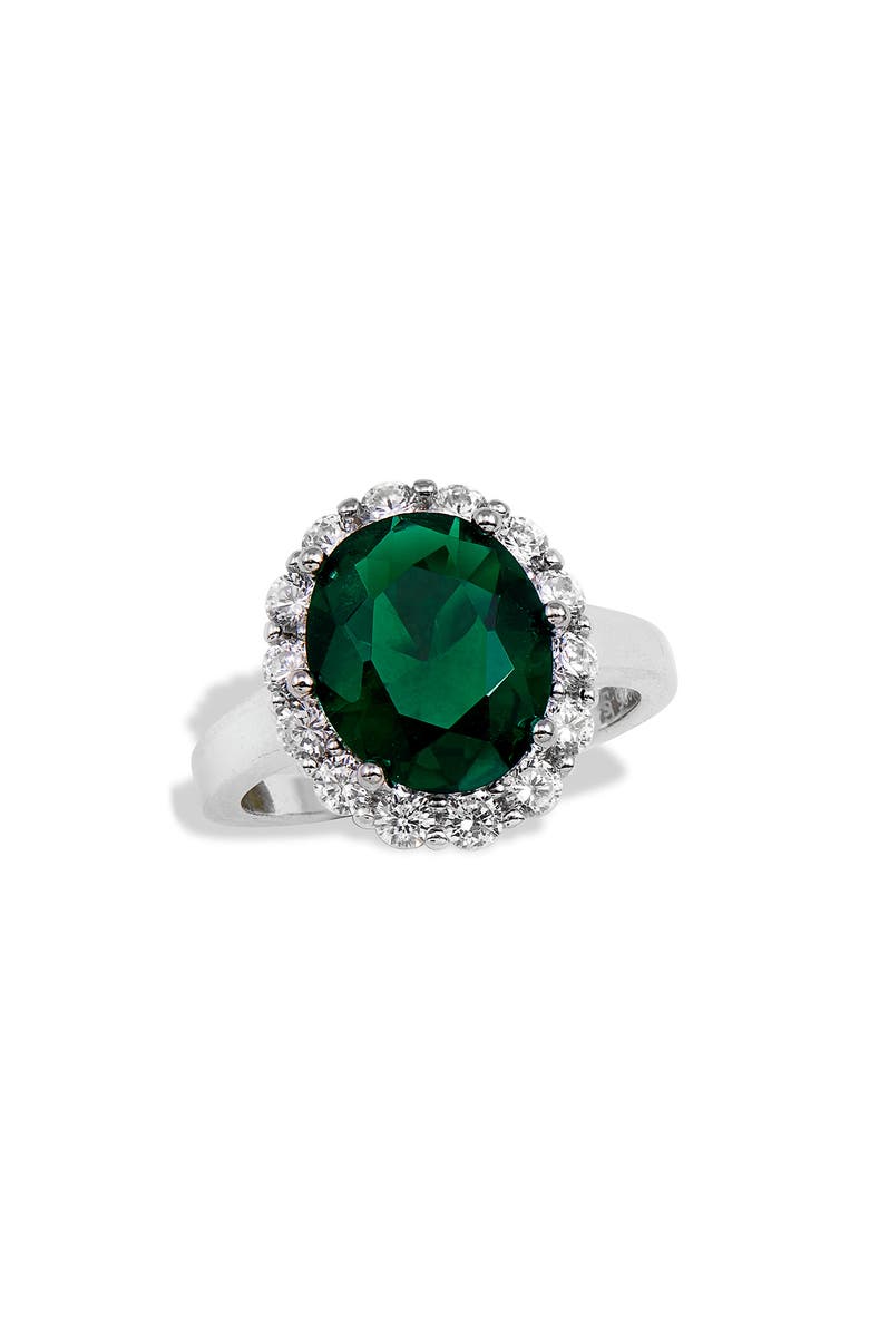 SAVVY CIE JEWELS Sterling Silver Cubic Zirconia Halo Ring, Main, color, Green