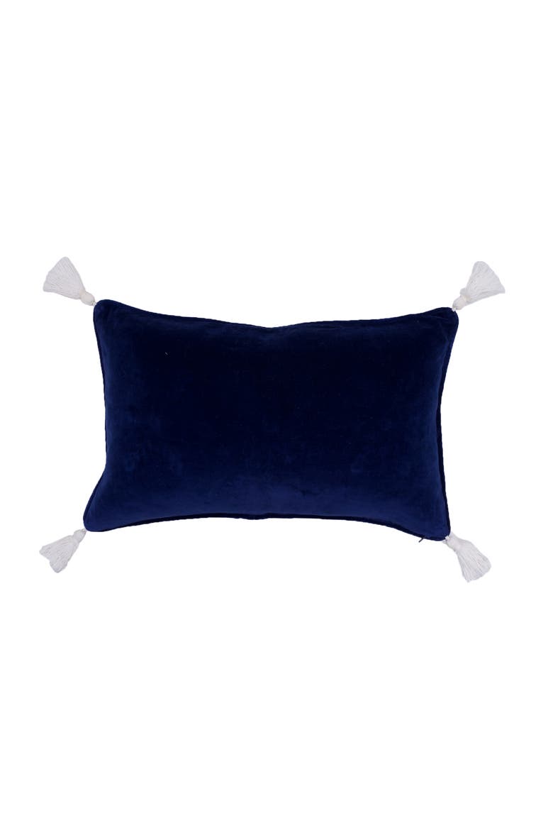 Embellished Woven Snowflake on Blue Velvet on Lumbar Throw Pillow 14" x 22", Alternate, color, Blue