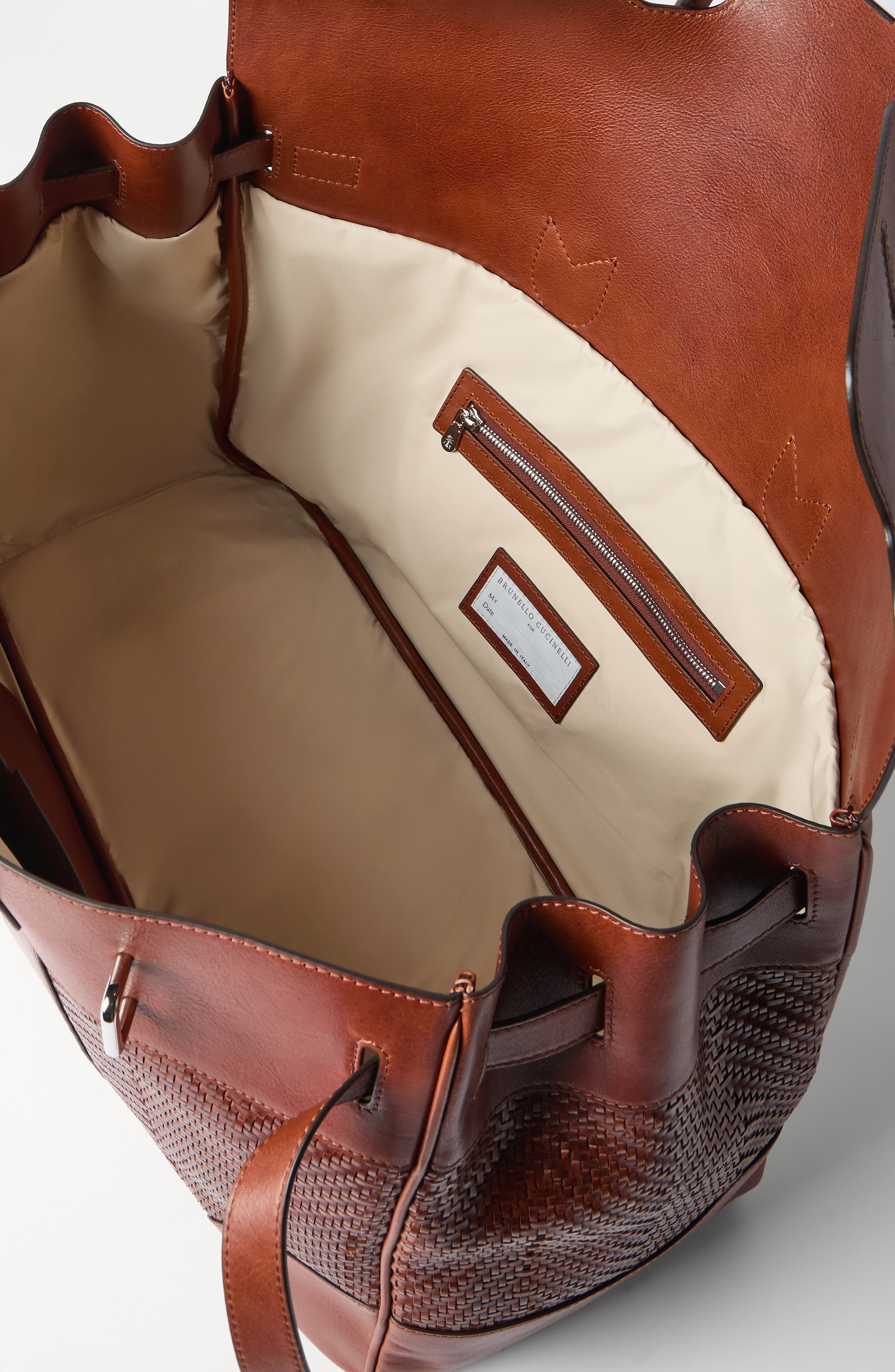 Brunello Cucinelli Calfskin and cowhide bag, Alternate, color, Cognac