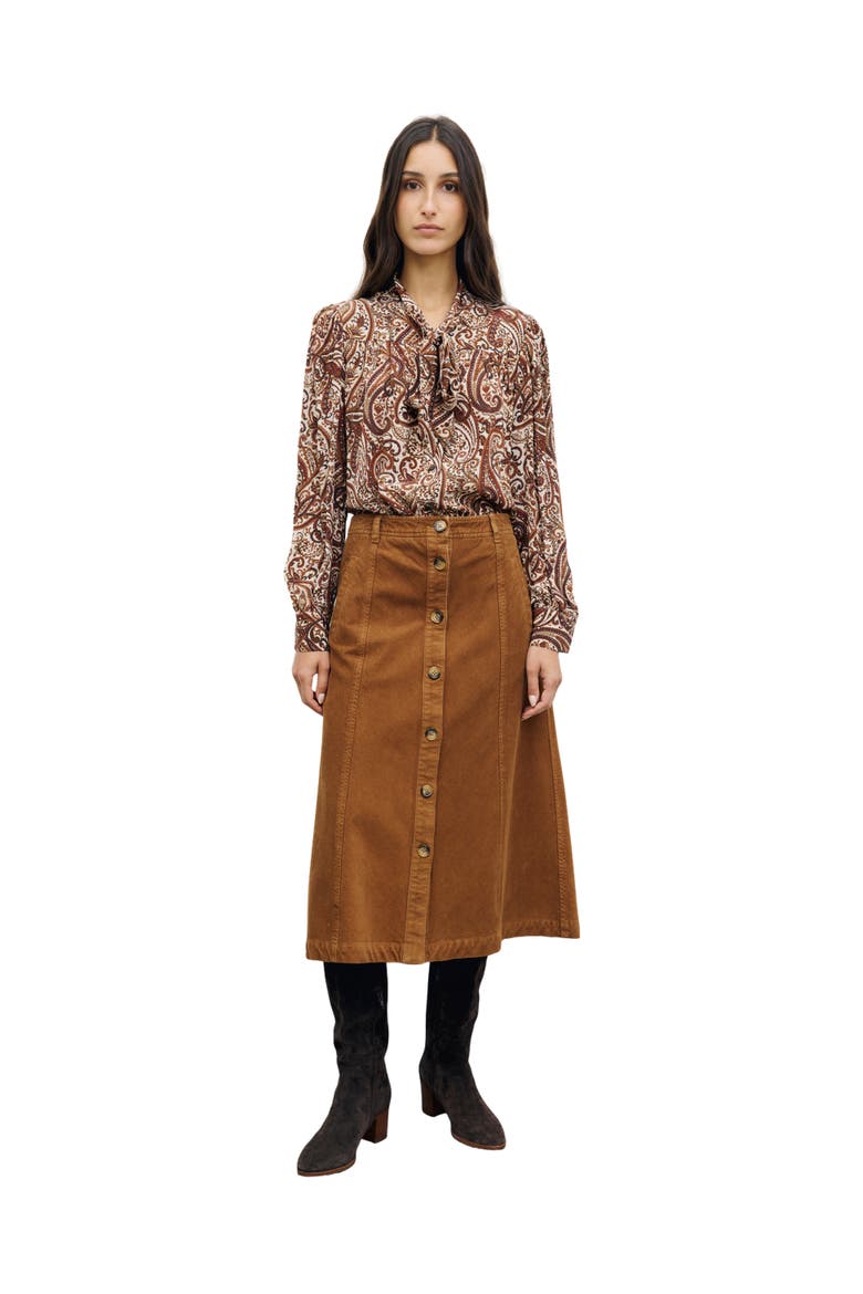 Tiphaine Button Front Midi Skirt, Alternate, color, Caramel
