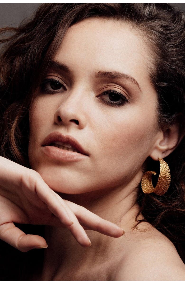 Freya Rose Gold Weave Curled Hoops, Alternate, color, Gold