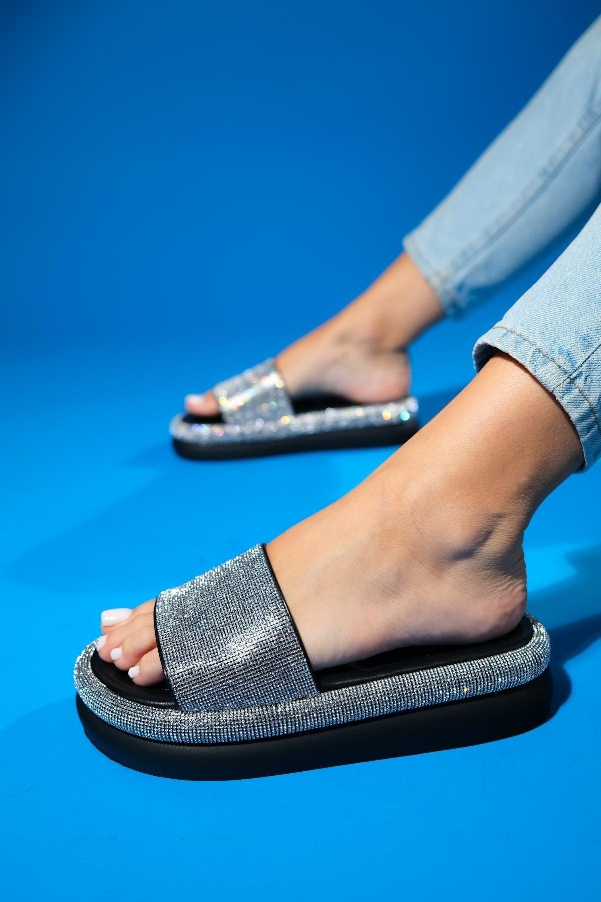 Prologue Shoes Oeste Rhinestone Platform Sandal, Alternate, color, Black Faux Leather