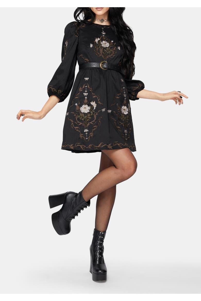 Puff Sleeve Mini Dress, Main, color, Black