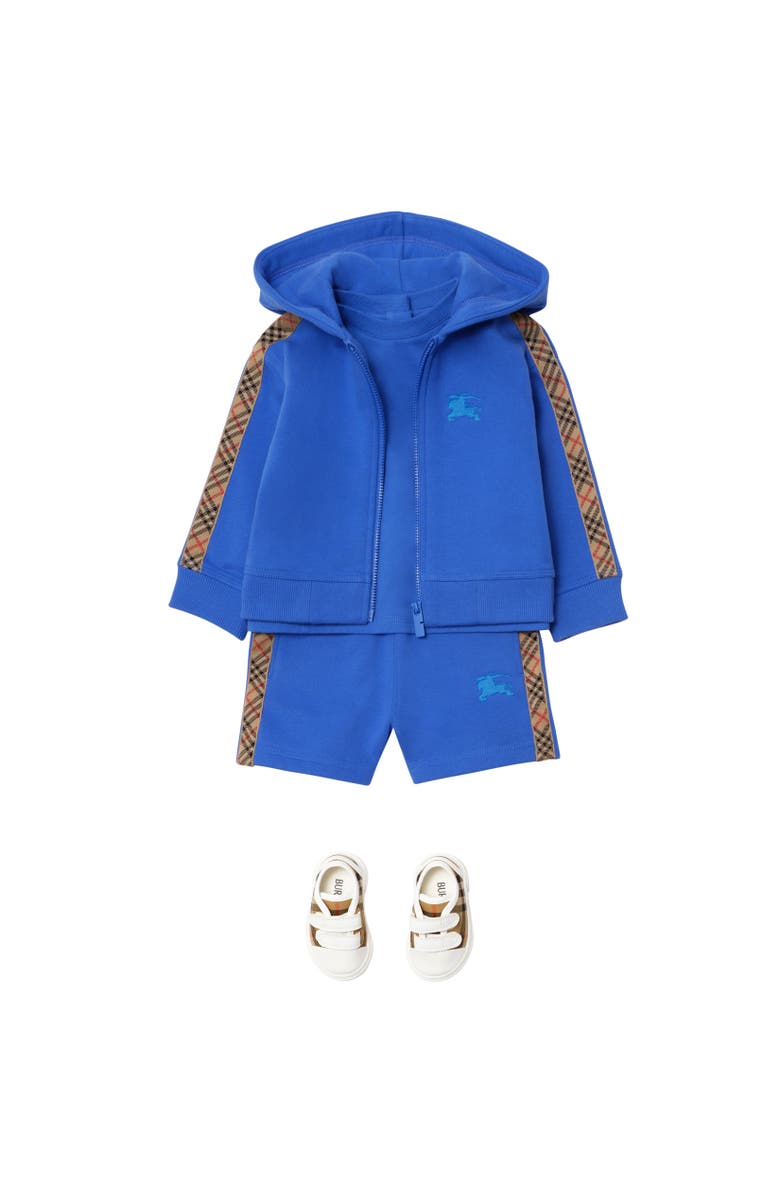Burberry Girls' Check Trim Cotton Zip Hoodie, Alternate, color, Hyacinth Blue