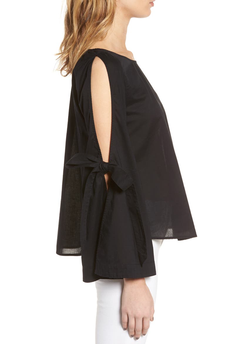 Tie Sleeve Blouse, Alternate, color, BLACK