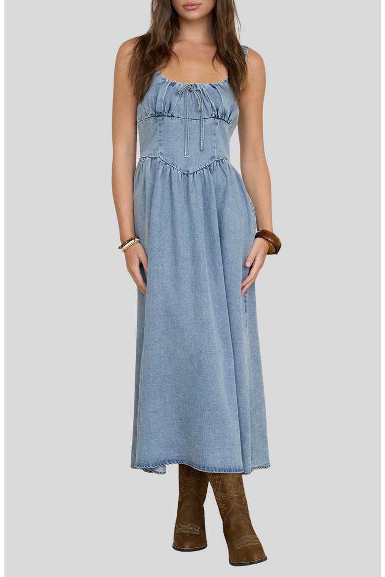 Chambray Corset Midi Dress, Main, color, CHAMBRAY