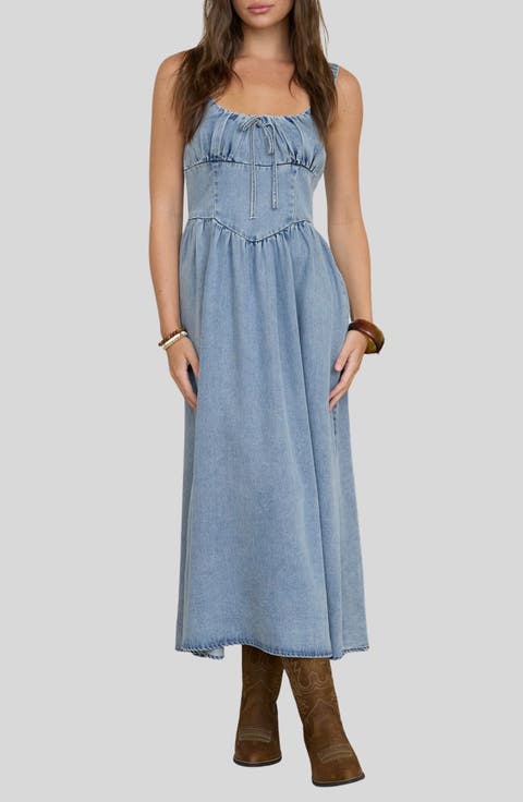 Chambray Corset Midi Dress