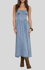 Blu Pepper Chambray Corset Midi Dress
