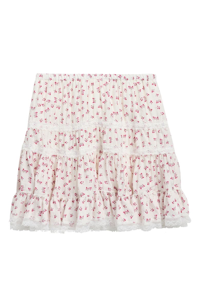 Walking on Sunshine Kids' Floral Print Woven Skirt, Alternate, color, Ivory/ Red