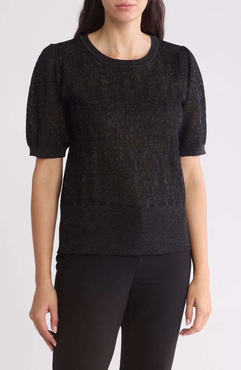 Adrianna Papell Lace Stitch Short Sleeve Sweater, Main, color,