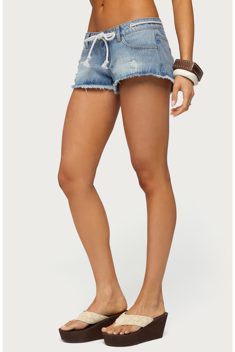Rope Tie Denim Micro Shorts, Alternate, color, LIGHT-BLUE-WASHED