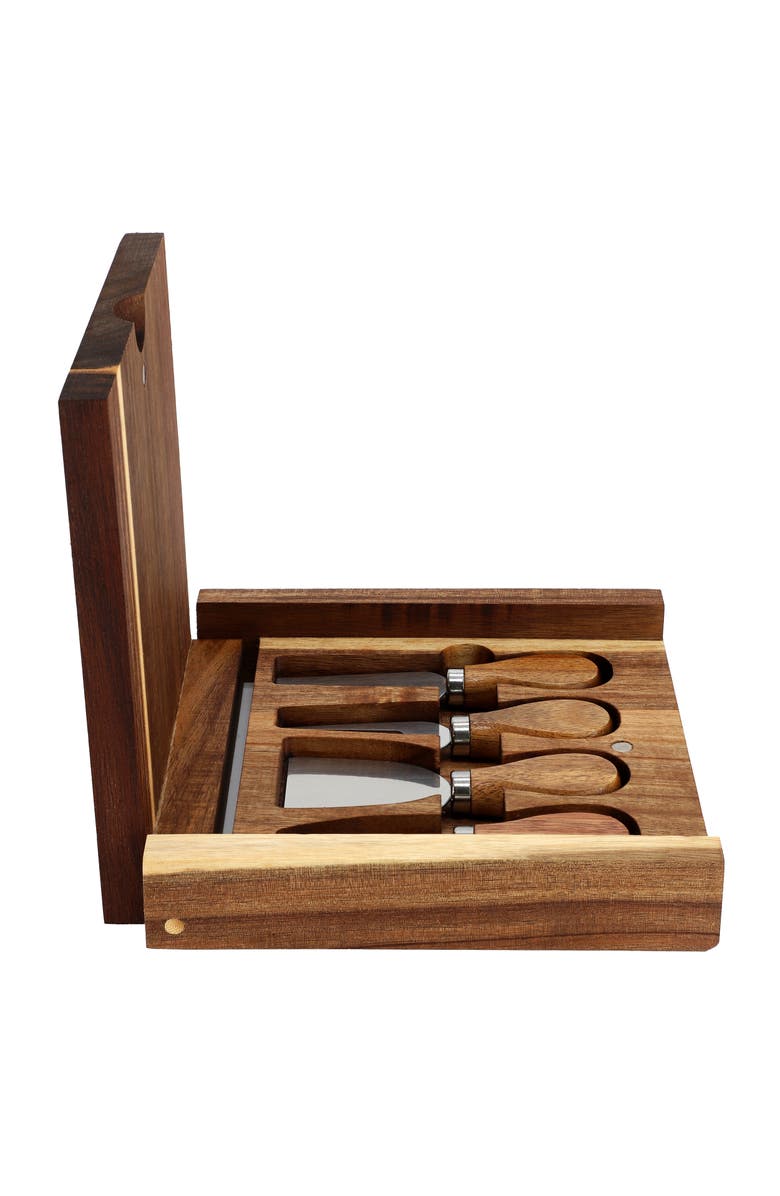 Megachef Acacia Wood 5 Piece Square Cheese Board with Knife Set, Alternate, color, Acacia