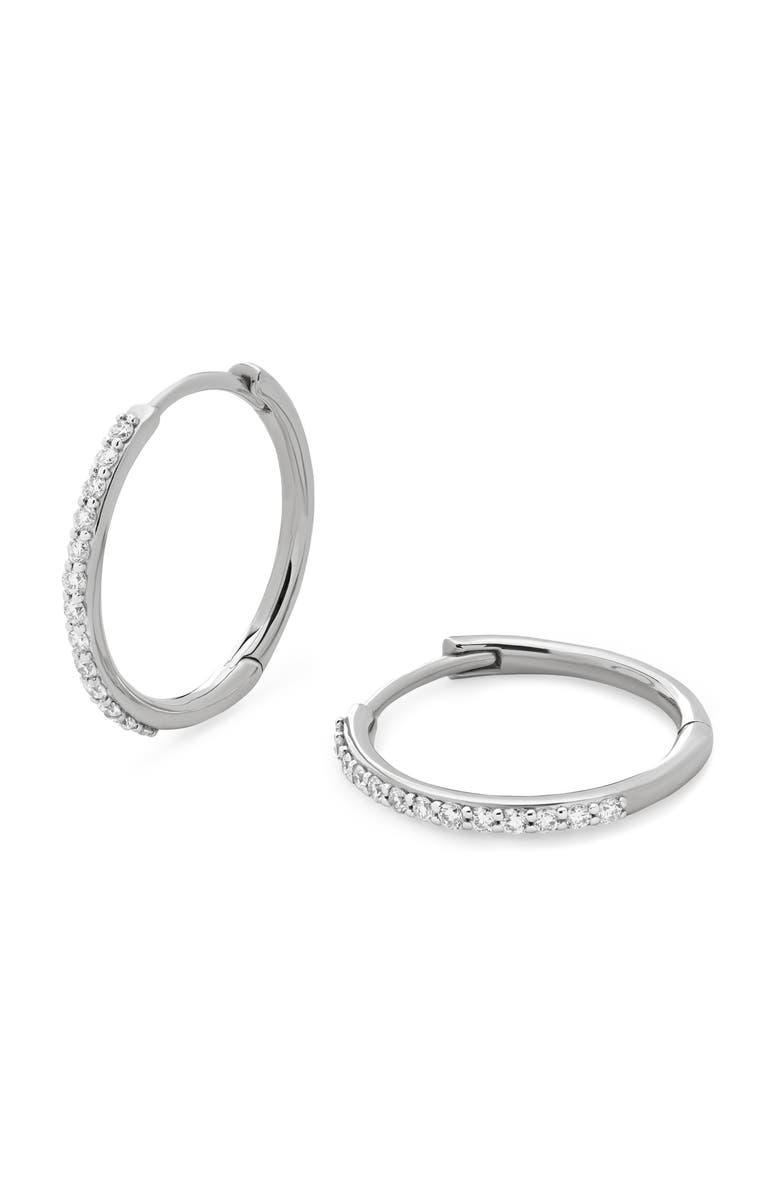 Monica Vinader Small Pavé Lab Grown Diamond Hoop Earrings, Main, color, 14K Solid White Gold / Diamond