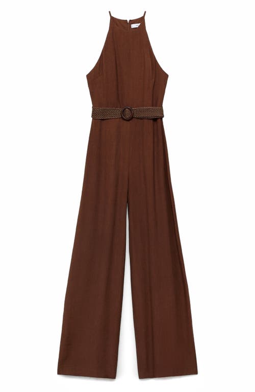 Mango Halter-neck Jumpsuit With Belt Brown
