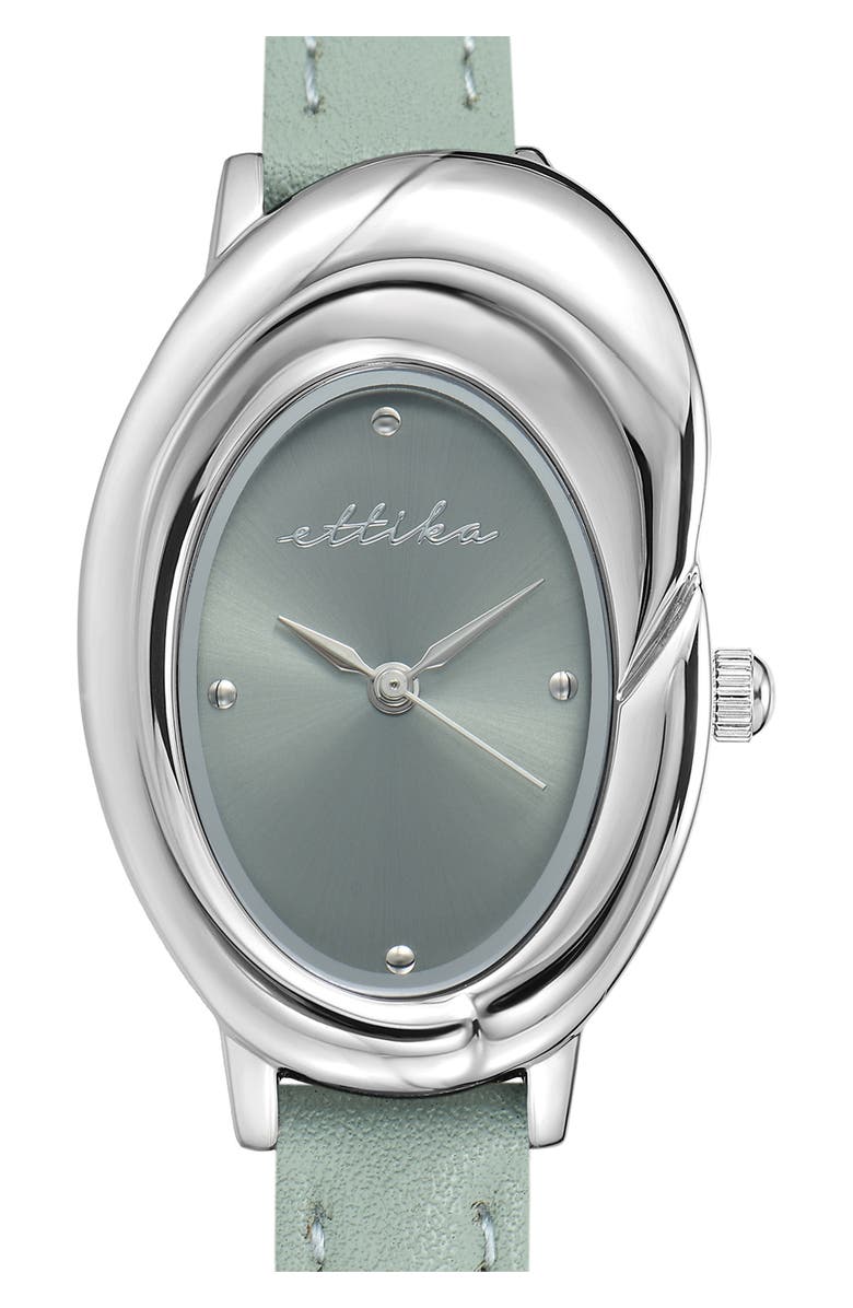 Ettika Bubble Dome Leather Strap Watch, Alternate, color, Seafoam