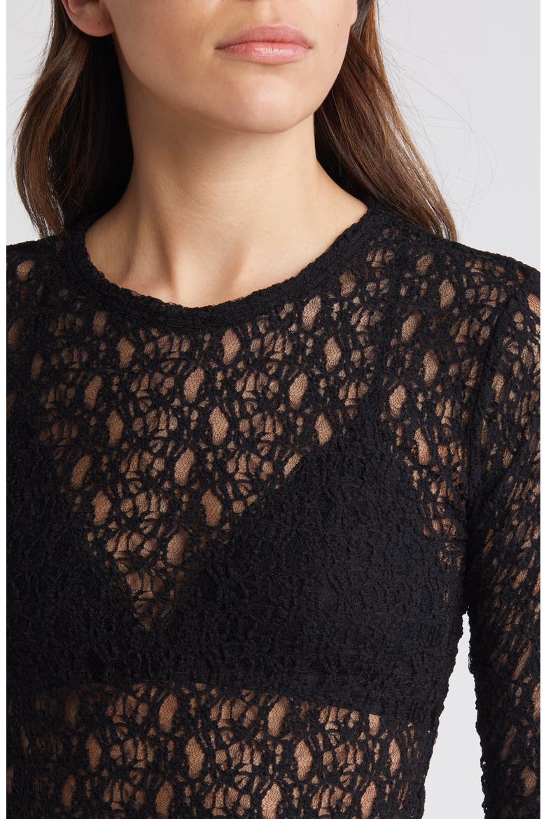 Sheer Stretch Lace Top, Alternate, color, BLACK