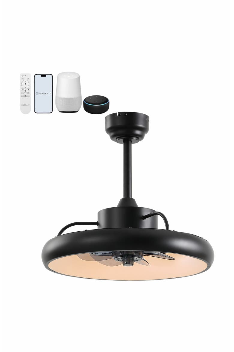 Loren 20" Modern Contemporary 6-Speed Metal Mobile-App/Remote-Controlled Dimmable Smart Integrated LED Ceiling Fan, Main, color, Black