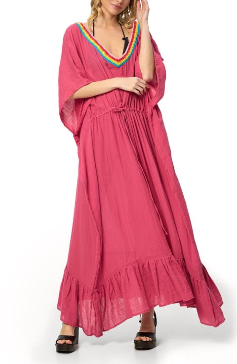 Colorful Crochet V-Neck Cover-Up Kaftan