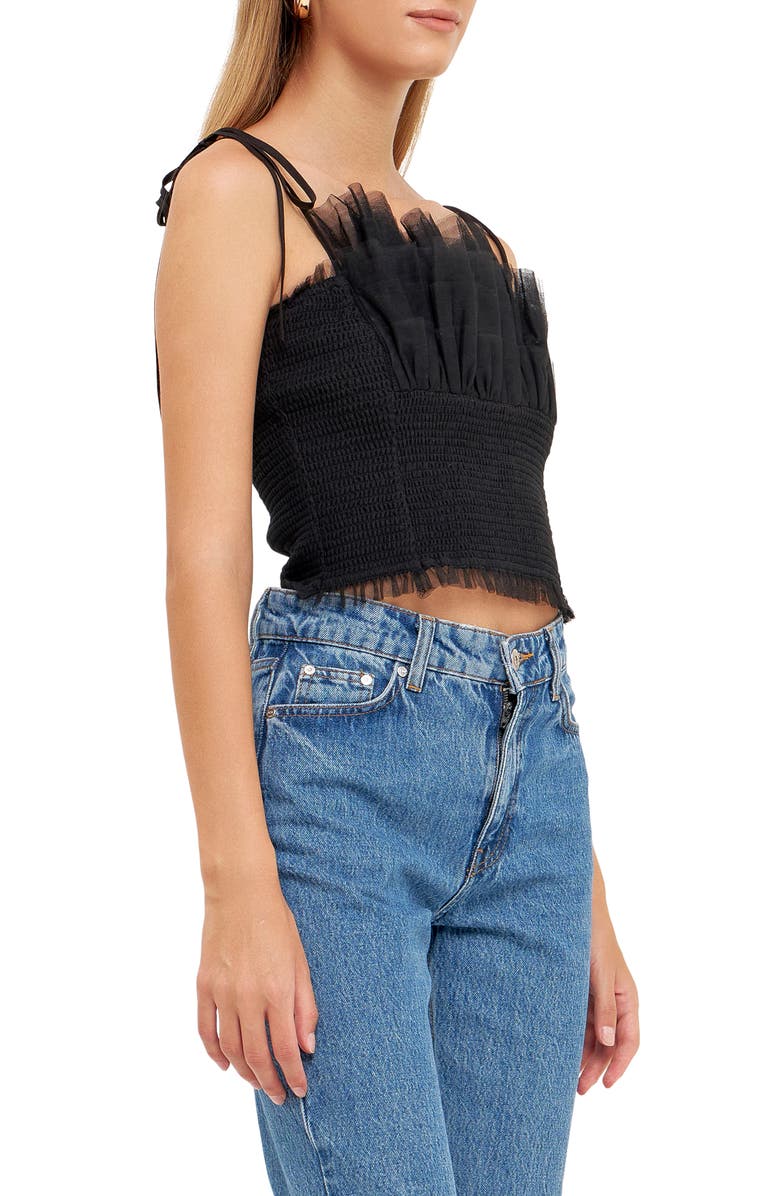 Endless Rose Tulle Crop Tank Top, Alternate, color, Black