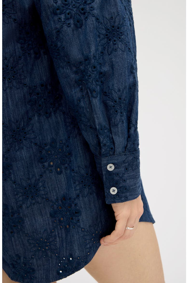 Eyelet Embroidery Long Sleeve Shirtdress, Alternate, color, MEDIUM WASH