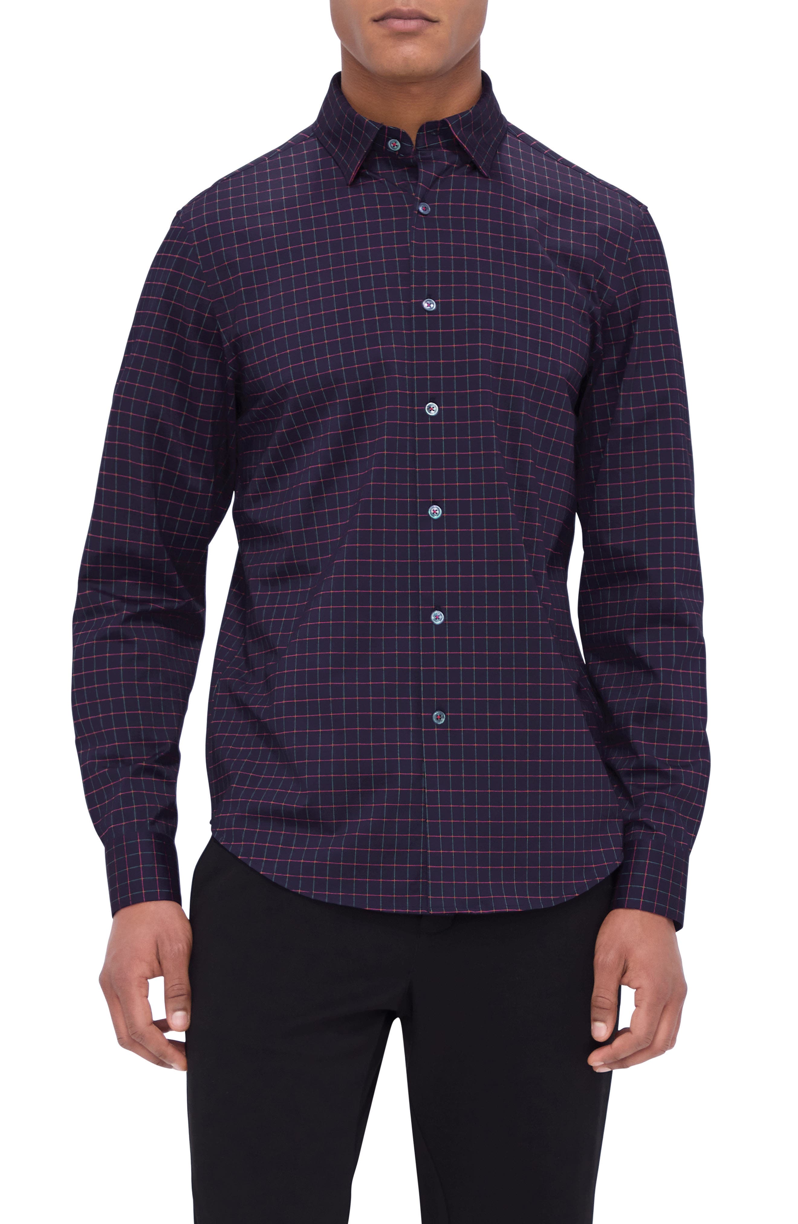 Bugatchi Jax OoohCotton® Check Print Button-Up Shirt
