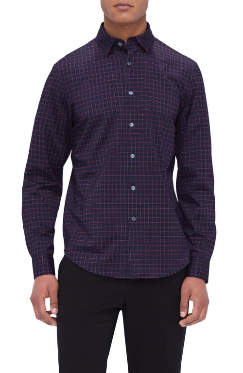 Bugatchi Jax OoohCotton® Check Print Button-Up Shirt in Plum 