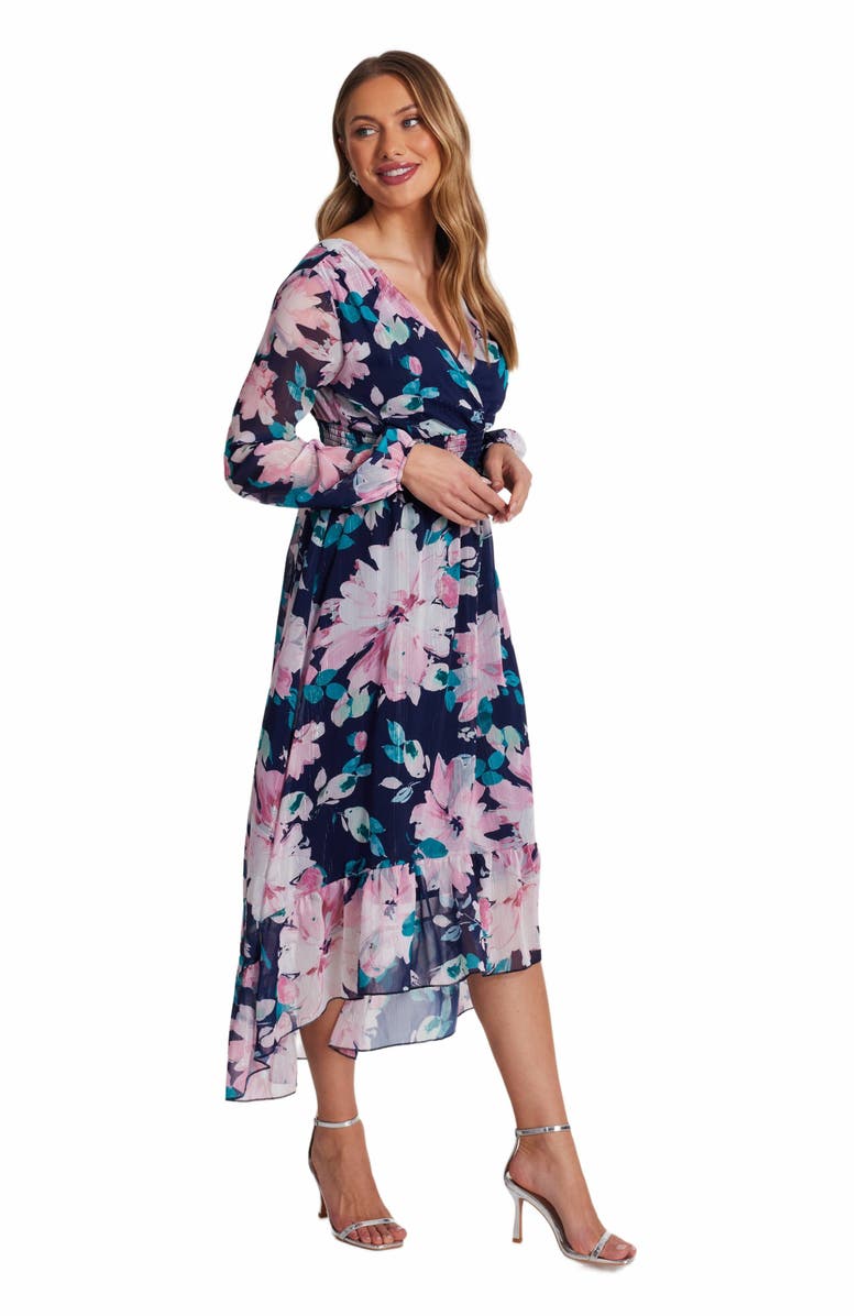 QUIZ Floral Chiffon Glitter Long Sleeve Maxi Dress, Alternate, color, 