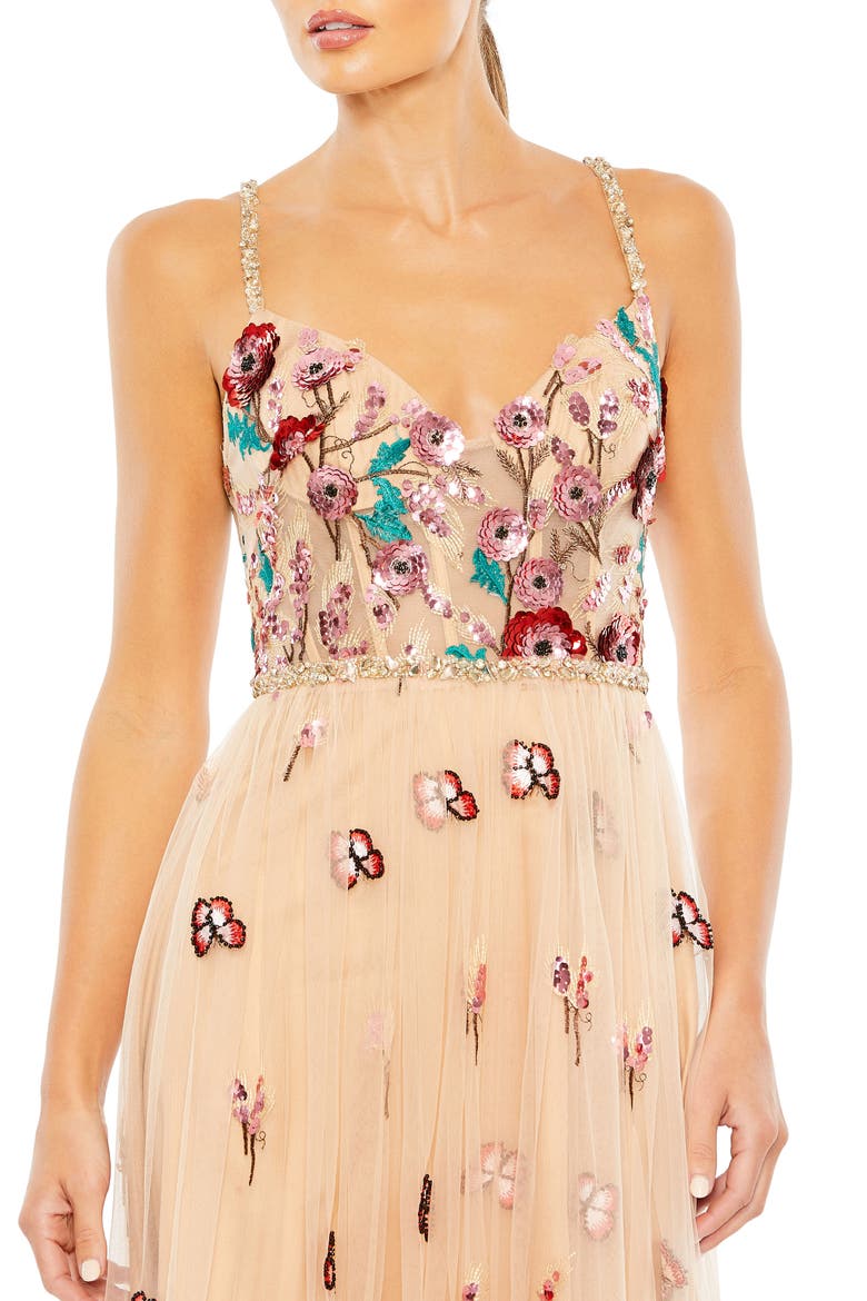 Bead And Gemstone Encrusted Floral Detail A Line Gown, Alternate, color, BEIGE MULTI
