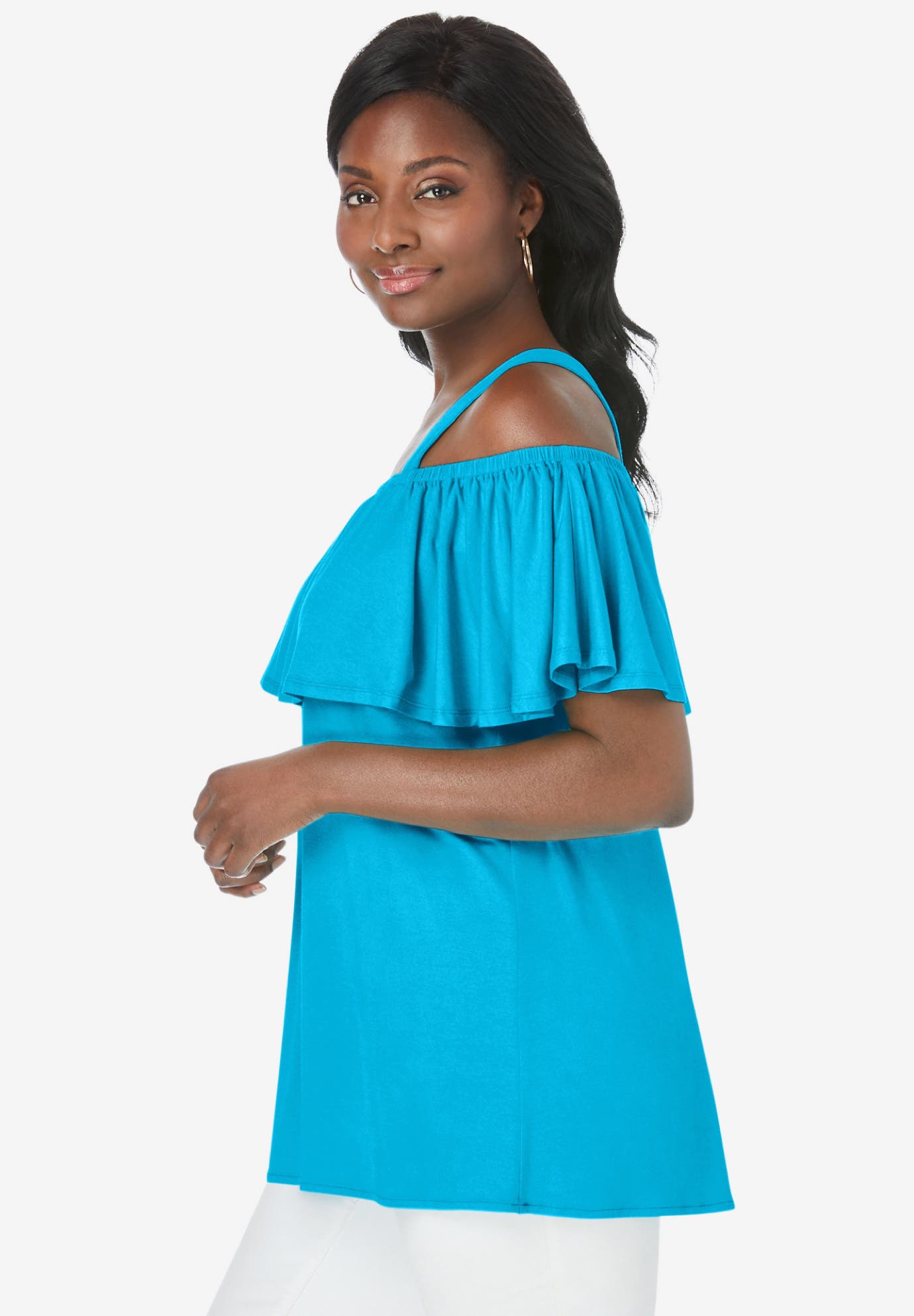 Jessica London Stretch Knit Cold Shoulder Ruffle Tunic (plus) (Women ...