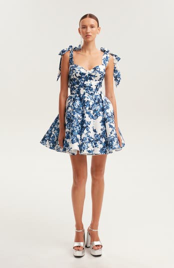 Marvelous blue hydrangea mini dress on straps, Garden of Eden