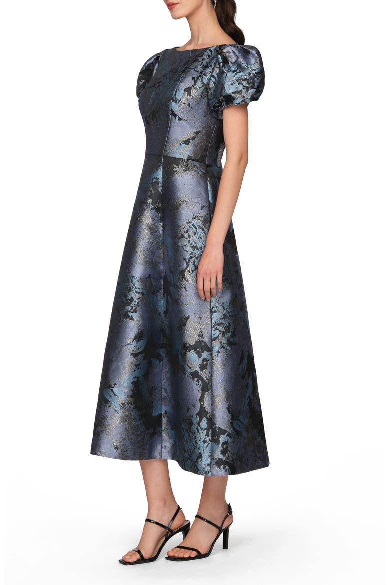 Jennifer Metallic Puff Sleeve Tea Length Dress, Alternate, color, CHAMBRAY MULTI