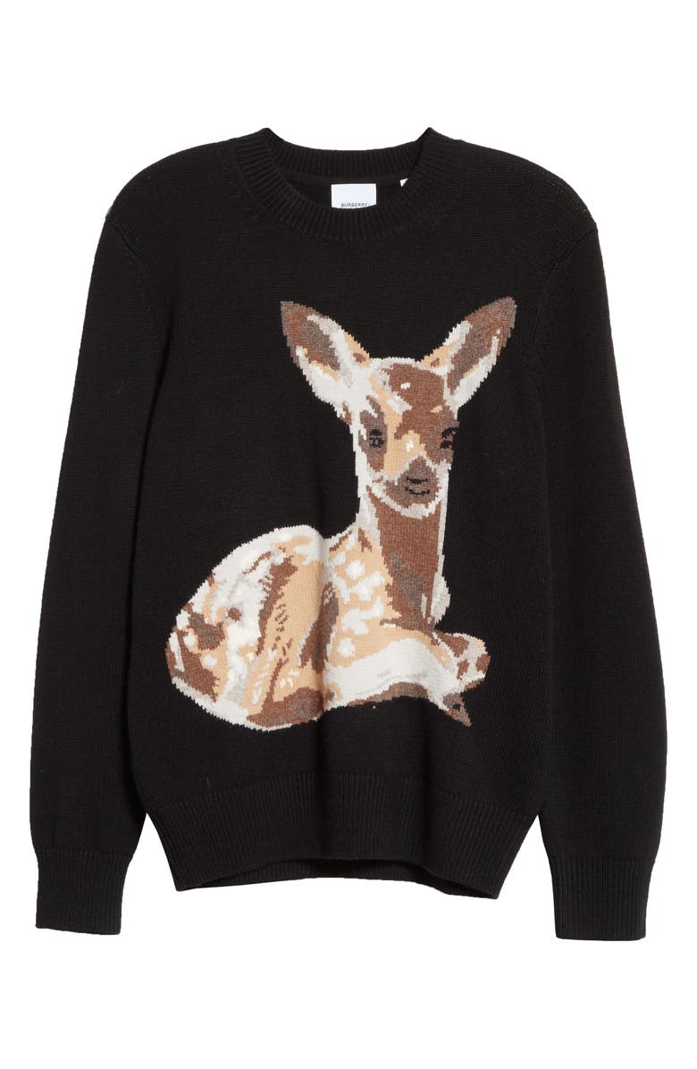 Burberry Courtney Deer Intarsia Wool Sweater, Alternate, color,