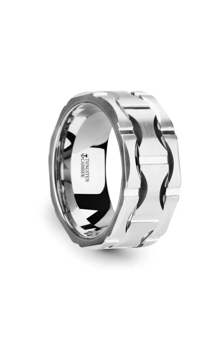 Larson Jewelers Kanye Tungsten Carbide Wedding Band, Main, color, Metallic Silver