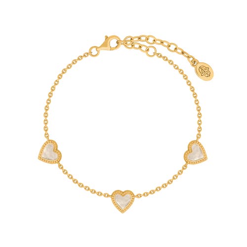 Karma And Luck Heartfelt Gratitude Mother Of Pearl Heart Gold Bracelet In Gold/white